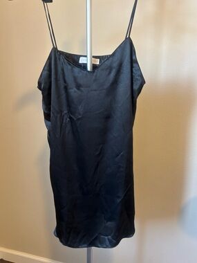 Vintage 90s Erika Taylor Black Satin Slip Dress M